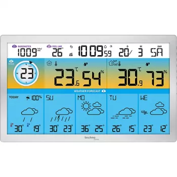 Station météo sans fil Technoline WD2500 avec capteur extérieur, pilotage par application WLAN, prend en charge jusqu'à 3 capteurs, écran couleur