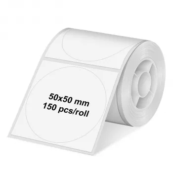 Étiquettes rondes en papier blanc Olympia 6324, diamètre 50 mm, 150 par rouleau, adhésif permanent