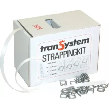 Kit de cerclage polyester Banholzer & Wenz pour carton, 16 mm x 200 m, 80 fermetures en acier (30511+13040)