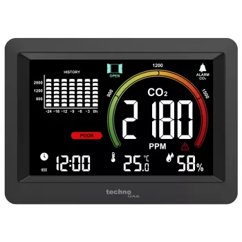 Technoline WL1028 Moniteur de CO2 et de qualité de l'air avec alarme, noir