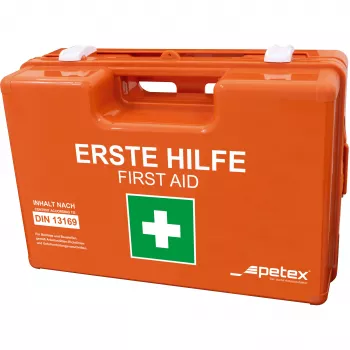 PETEX 43924135 DIN 13157 First Aid Kit Box, Orange, 280 x 115 x 200 mm, Wall-Mountable, ABS Plastic, for Offices, Workshops, Small Businesses, Educational Institutions
