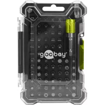 Ensemble de 72 embouts avec porte-embout magnétique à changement rapide Goobay Tools, embouts en acier S2, entraînement hexagonal 1/4 inch, fente, Phillips, Pozidriv, Torx, Torx de sécurité, hexagonale, hexagonale de sécurité, carrée, Spanner, Tri-Wing, Torq-Set, embouts 25 mm 77843