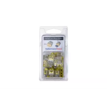 Connecteur de fils à insertion HellermannTyton HelaCon Plus Mini HCPM-2, 2 pôles, 0,5-2,5 mm², transparent/jaune, lot de 20 148-90054
