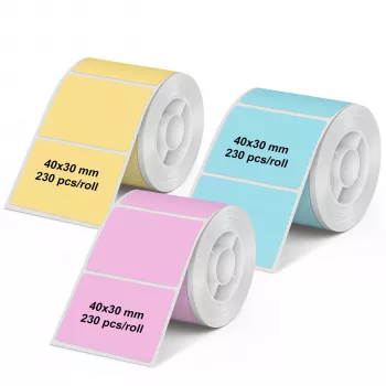 Étiquettes thermiques directes universelles Olympia 6323, 40 x 30 mm, papier, multicolore (rose, bleu, jaune), 3 rouleaux