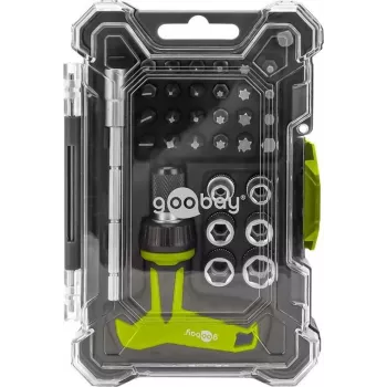 Ensemble tournevis Goobay avec ensemble de 30 embouts – kit d'outils de précision pour vissage, montage et réparation électronique (77841)