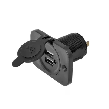 Prise double encastrée USB IWH 12/24 V 2,1 A 2x USB-A noire 019006