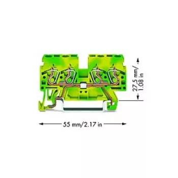 WAGO 870-837 4-Conductor Protective Earth Terminal Block, Green-Yellow, Non-Bridgeable