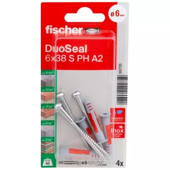fischer DuoSeal 6 x 38 S PH TX A2 K NV ensemble de chevilles (4 pièces) 557731