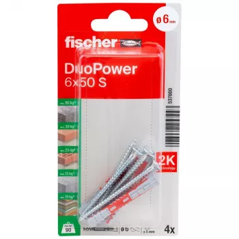 Fischer DuoPower 6 x 50 S K NV cheville universelle avec vis, 1 ensemble (537660)