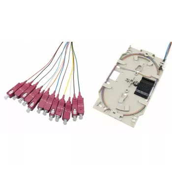 Tecline cassette d'épissure fibre optique avec 12x pigtails OM4, SC/UPC, 2,0 m, codés par couleur, 12 pièces 20500026