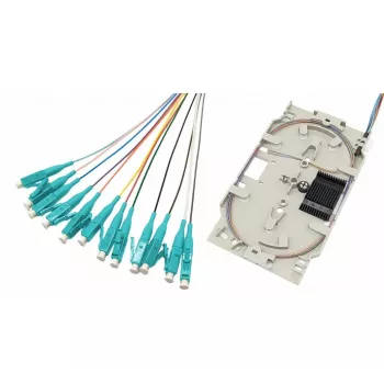 Cassette d'épissure fibre optique Tecline avec 12x pigtails OM3 LC/UPC, 2,0 m, multicolore, lot de 12 20500030