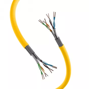 Câble INFRALAN Cat.7A 1250 AWG22 S/FTP 4P CPR Dca 25Gbit/s ready jaune colza RAL1021, 100 m 999833.100-CPR