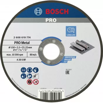 Disque à tronçonner Bosch Standard for Metal 150 mm x 1,6 mm x 22,23 mm, droit, oxyde d'aluminium, 1 pièce 2608619774