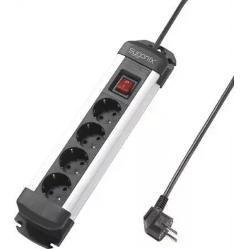 Multiprise 4 prises avec interrupteur Sygonix SY-4538264, 1,5 m, noir/argent