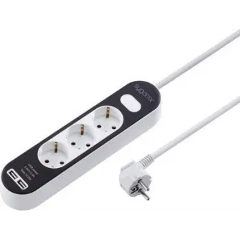 Multiprise avec interrupteur Sygonix SY-4538534, 3 prises, blanc/noir, Schuko, 1,5 m