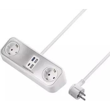 Multiprise Schuko 2 prises Sygonix SY-4538256, blanche, câble 1,5 m