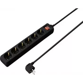 Multiprise Schuko 6 prises SYGONIX SY-4891006 avec interrupteur lumineux, câble 1,5 m, noire