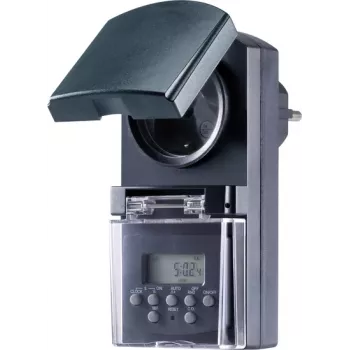 Prise programmable numérique Sygonix SY-5044422, programme hebdomadaire, 1800 W, IP44, fonction compte à rebours et aléatoire, blanche