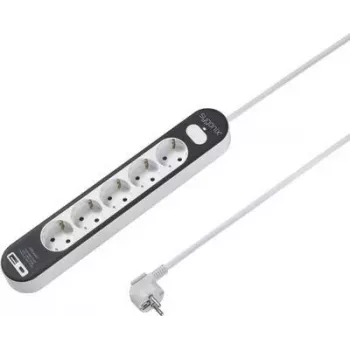 Multiprise avec interrupteur SYGONIX SY-4755368, 6 prises Schuko, câble 1,5 m, blanc/gris