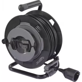 Enrouleur de câble Sygonix SY-6618486 avec 4 prises Schuko, câble 25 m, noir