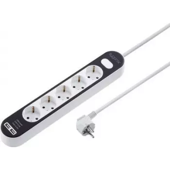 Multiprise 5 prises Sygonix SY-4538276 avec interrupteur lumineux, câble 1,5 m, blanche/noire
