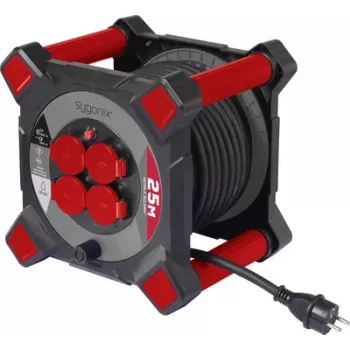 Enrouleur de câble Sygonix SY-10236123 25 m 4 prises Schuko noir