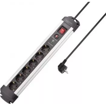 Multiprise parafoudre SYGONIX SY-4755612, 6 prises Schuko, protection contre les surintensités, argent/noir, câble 1,5 m