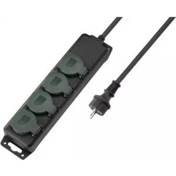 Multiprise SYGONIX SY-5145340 sans interrupteur, 3 prises Schuko, câble 1,5 m, noir/vert