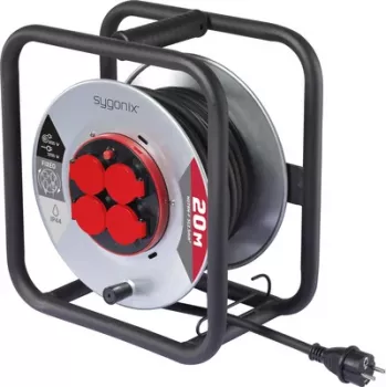Enrouleur de câble Sygonix SY-10236117 noir avec fiche Schuko 25 m 4 prises