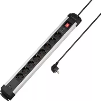 Sygonix SY-6807134 Multiprise parafoudre 8 prises, noir/argent, câble 1,5 m