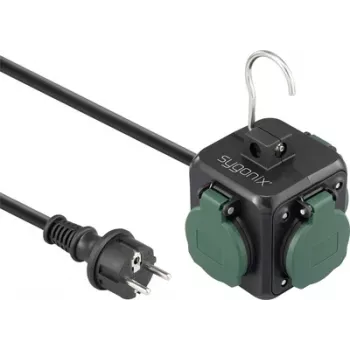 Cube multiprise avec 4 prises secteur et 2 ports USB Sygonix SY-6903362, noir/vert