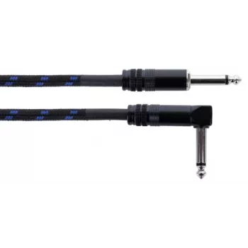 Câble d'instrument Cordial 14780 3 m – jack TS 6,3 mm vers jack TS 6,3 mm, gaine textile noir/bleu