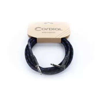 Câble d'instrument Cordial 14780 3 m – jack TS 6,3 mm vers jack TS 6,3 mm, gaine textile noir/bleu