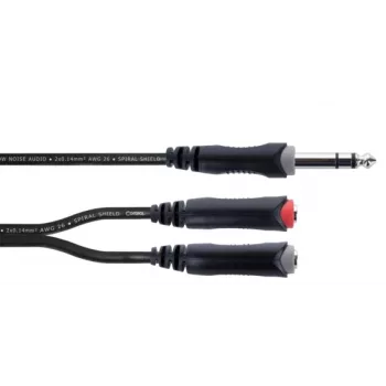 Câble adaptateur audio Y Cordial 14890 jack stéréo 6,3 mm mâle vers 2x jack mono 6,3 mm femelle 0,30 m PVC noir câble double