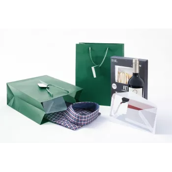 Grand sac cadeau en papier SIGEL GT500 vert opale avec vernis mat et étiquette cadeau