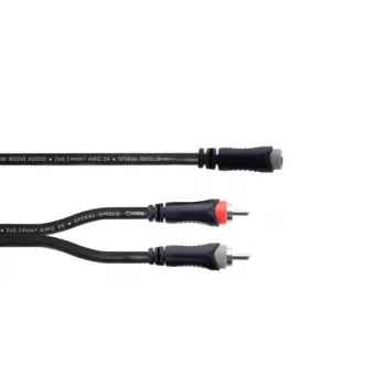 Câble adaptateur Y audio Cordial 14889 jack stéréo 3,5 mm femelle vers 2x RCA femelle 0,3 m câble double PVC noir
