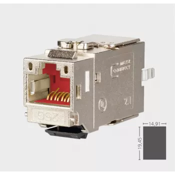 METZ CONNECT C6Amodul K 180° 25G Jack Keystone, blindé, Cat.6A, 25 Gigabit Ethernet, IDC sans outil, zamak moulé, certifié GHMT 130B21-25-E