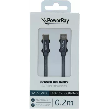 PowerRay USB-C to Lightning Data Cable 0.2m Textile Grey PR-DCCL020TGY