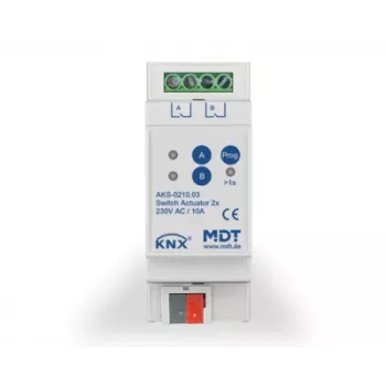 Actionneur de commutation KNX MDT 2 voies, 2TE REG, 10A, 230V AC AKS-0210.03