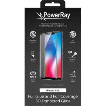 PowerRay Ultra Durable 3D Full Glue Glass Screen Protector for iPhone 6/6S, Black PR-3DFGIPH6SBL