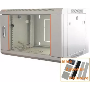 Baie réseau 19 pouces IT-BUDGET SWA - 4U - 570 x 450 mm - porte vitrée - panneaux latéraux amovibles - montage mural/au sol - ensemble d'accessoires - gris clair (90ITB19WS4645GG)