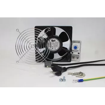 Ensemble complet de ventilateur pour armoire IT-BUDGET avec thermostat - débit d'air 160 m³/h - 230 V - 1 ventilateur, grille de protection, câbles, thermostat, vis (90ITBLUESET1T)