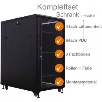 Armoire réseau 19 pouces IT-BUDGET SRK ensemble complet 27U 600x600 mm porte vitrée/acier noir 99ITB19SRK2766GSM