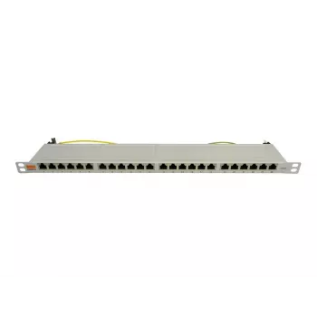 Panneau de brassage PoE++ 24 ports Cat.6A entièrement blindé super plat 0,5U 19 pouces IT-BUDGET, gris clair 90ITBPP6A05G