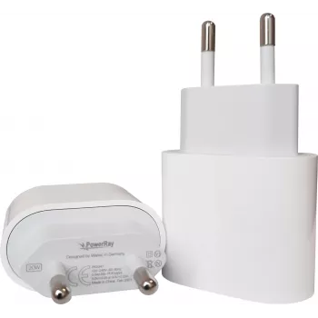 PowerRay PR-2347 20W USB-C PD Wall Charger, EU Plug, White (Bulk)