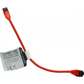 Câble de brassage IT-BUDGET Premium Slim Cat.8.1 - cuivre massif, AWG 28, 2000 MHz, PoE+, 40 Gbit/s, sans halogène, rouge, 0,15 m 90ITBSLIM81PK015R