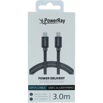 PowerRay USB-C to Lightning Braided Cable 3m Textile Grey PR-DCCL300TGY