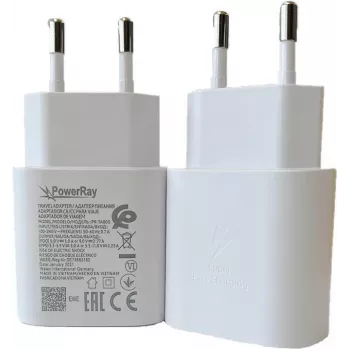 PowerRay PR-TA800EWE 18W USB-C PD Wall Charger, EU 2-Pin, White, Bulk