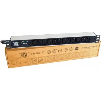 PDU rackable 19 pouces Liebernetz, 12x prises C13, protection contre les surtensions, fiche SCHUKO, aluminium, noire 90LNSDL1912KKSP