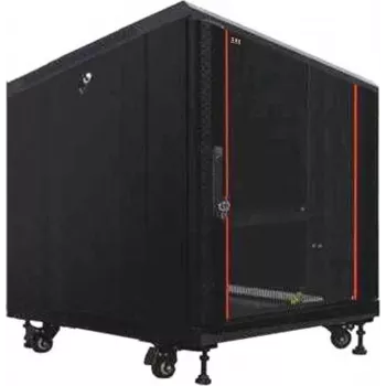 Baie serveur 19 pouces IT-BUDGET SRK, 12U, 600x1000 mm, porte vitrée à l'avant, porte acier à l'arrière, flatpack, noire 90ITB19SRK12610GSN
